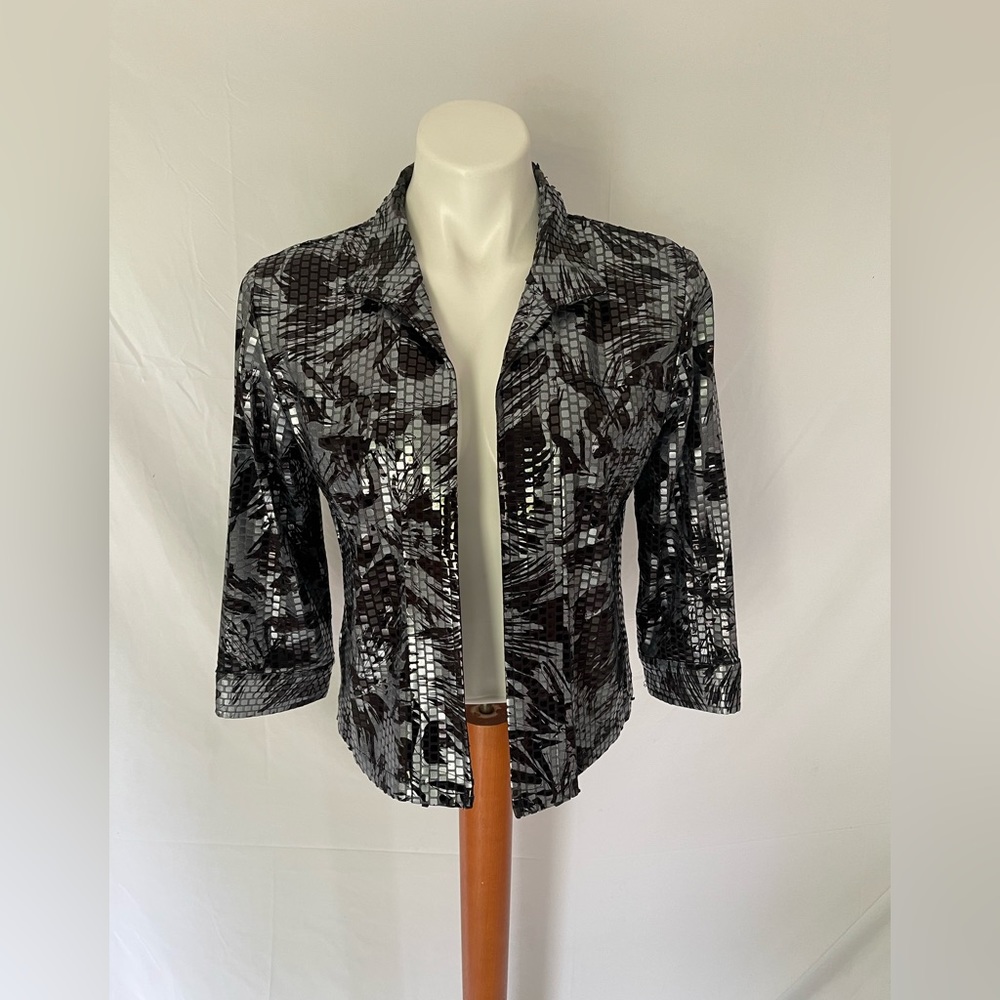 Dress Barn Dress Floral Black Silver Reflective Metallic Jacket